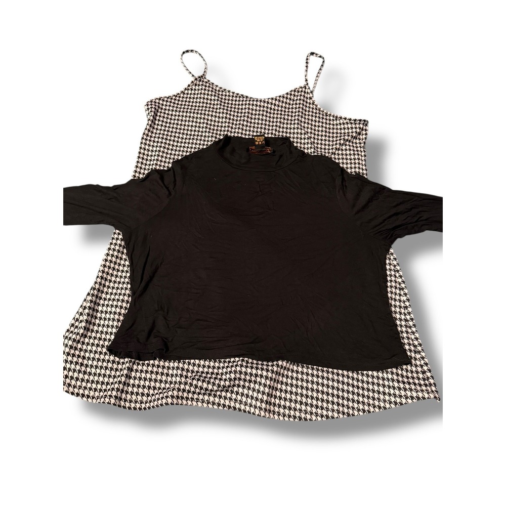 Coco and Shay Plus Houndstooth Slip Dress and Black Top Set 2XL
